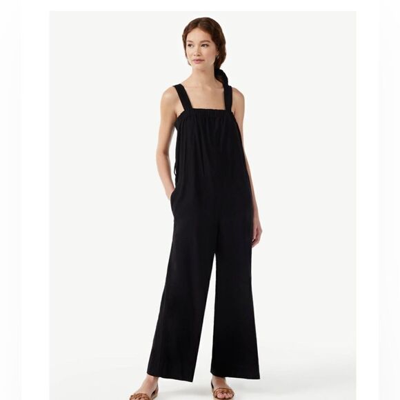 NWT large linen blend Free Assembly • Sleeveless Wide Leg Jumpsuit - Picture 1 of 16